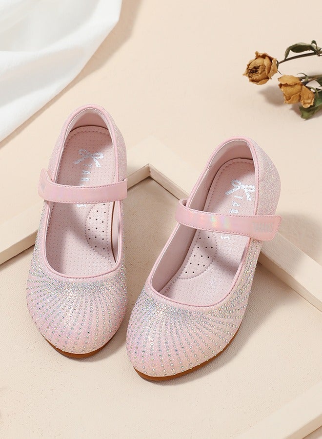 Taranis أحذية الأطفال تارانس الوردية المتلألئة للأميرات مسطحة جليد وردي جيم ماري جينز - Image 1