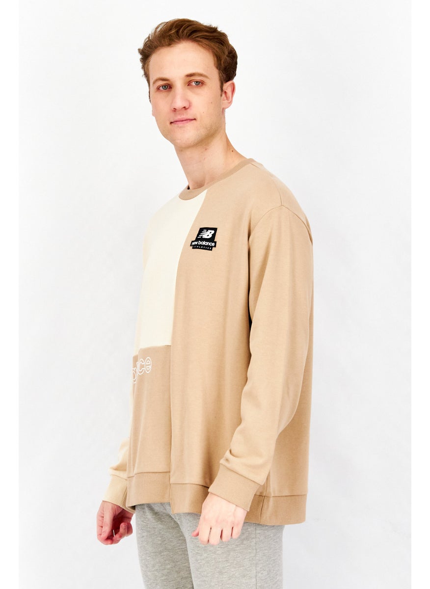 New Balance - Men Sportswear Fit Athletics Renew Askew Crew Neck Sweatshirt, Tan - Image 1