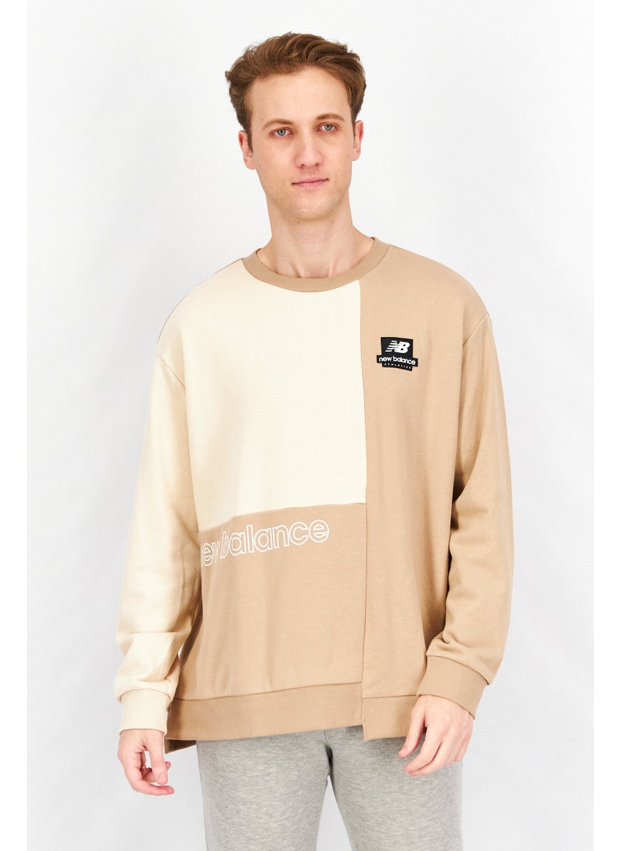 New Balance - Men Sportswear Fit Athletics Renew Askew Crew Neck Sweatshirt, Tan - Image 1