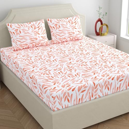 Dreamscape 100% Cotton King Bedsheet with 2 Pillow Covers - (Size 108 x 108 inches, 140 TC, Colour - Peach: Salmon Rose) - Image 1
