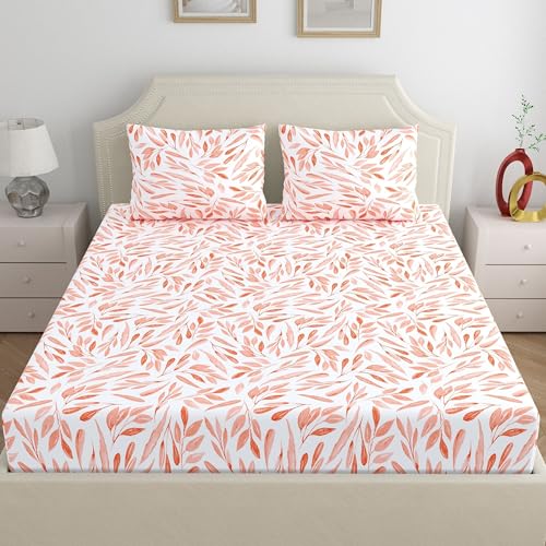 Dreamscape 100% Cotton King Bedsheet with 2 Pillow Covers - (Size 108 x 108 inches, 140 TC, Colour - Peach: Salmon Rose) - Image 2
