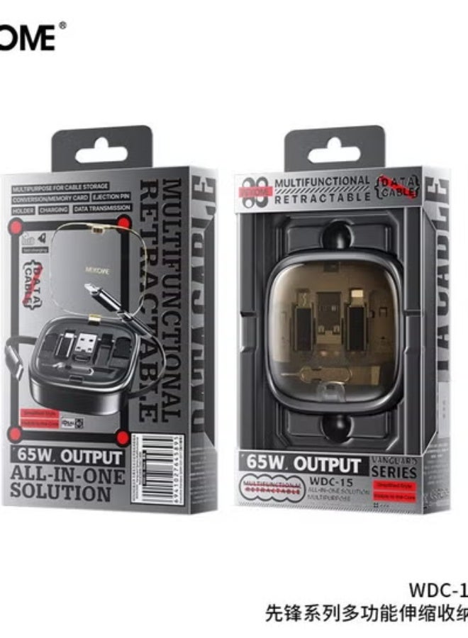 ويكومي WDC-15 3-in-1 Fast Charging Cable – Type-C, Micro USB & IP Port Transparent Luminous Multi-Charging Cord | Durable Braided Design for Smartphones, Tablets & Devices – Black - Image 2