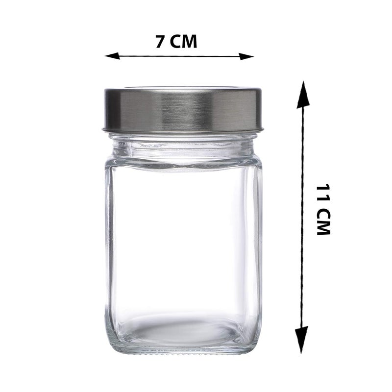 SIMPARTE Multipurpose 310ml Transparent Glass JarBarni for Kitchen Aachar Pickle Chutney Dry Fruits Masala Grocery Grains Storage with Silver SeeThrough Cap Set of 6 - Image 2