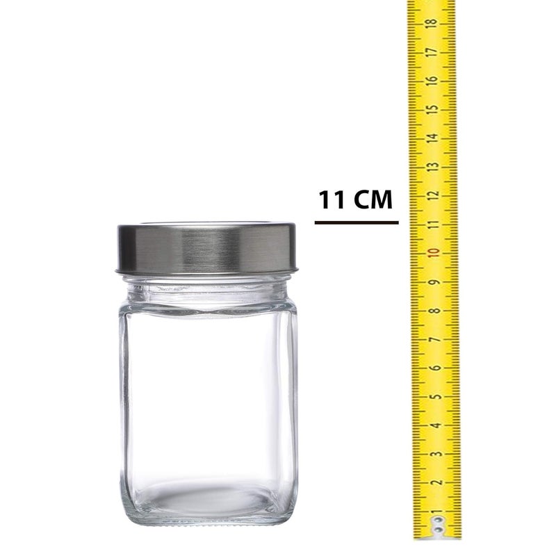 SIMPARTE Multipurpose 310ml Transparent Glass JarBarni for Kitchen Aachar Pickle Chutney Dry Fruits Masala Grocery Grains Storage with Silver SeeThrough Cap Set of 6 - Image 3