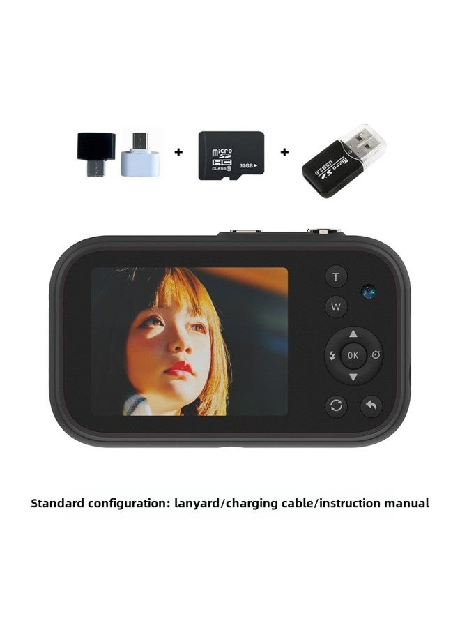 كاميرا الطالب الجديدة CCD يمكن نقلها إلى الهاتف المحمول بطاقة الكاميرا المحمولة HD كاميرا مزدوجة مؤقت ذاتي هدية الفيديو بالجملة-لون الجسم: H17 أسود + بطاقة ذاكرة 32G + قارئ بطاقة USB + محول من النوع C (كاميرا مزدوجة عالية الدقة) - Image 1