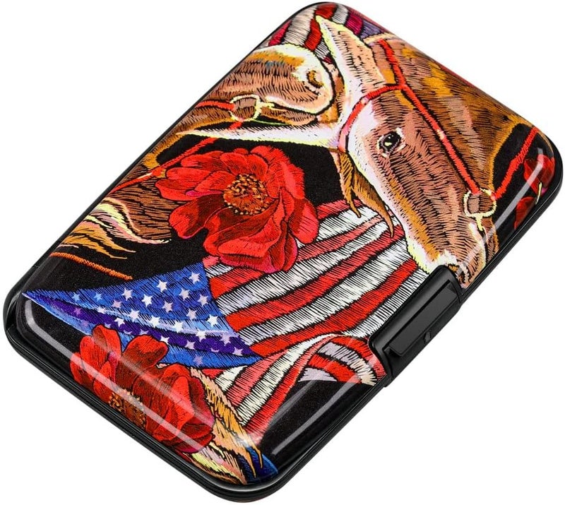 ELFISH Mini RFID Aluminum Wallet Credit Cards Holder Business Card Case Metal ID Case for Men Women(Horse) - Image 1