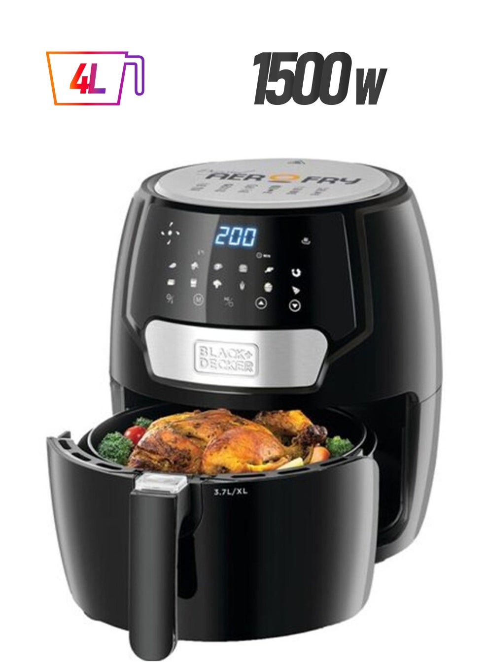 Digital Aero Fry - 13 in 1, 4 L Non-Stick Pan - 3.7L Detachable Basket - 60 Mins Timer - From 80°C to 200°C 4 L 1500 W AF4037-B5 Black