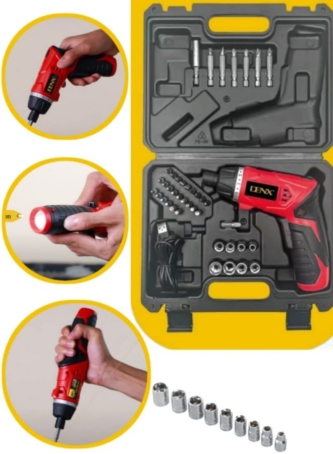 Denx Cordless electric screwdriver, rechargeable, 90-degree foldable, equipped with LED flashlight and a bag with all accessories - Image 3