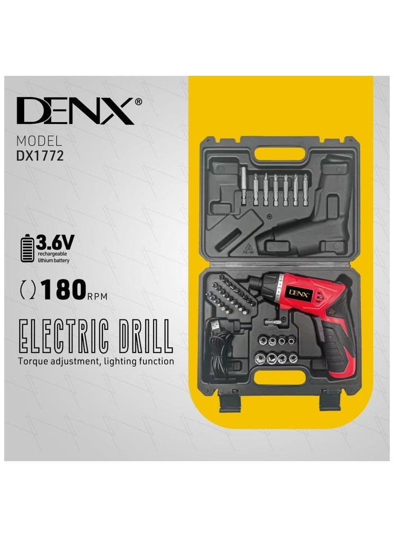 Denx Cordless electric screwdriver, rechargeable, 90-degree foldable, equipped with LED flashlight and a bag with all accessories - Image 2