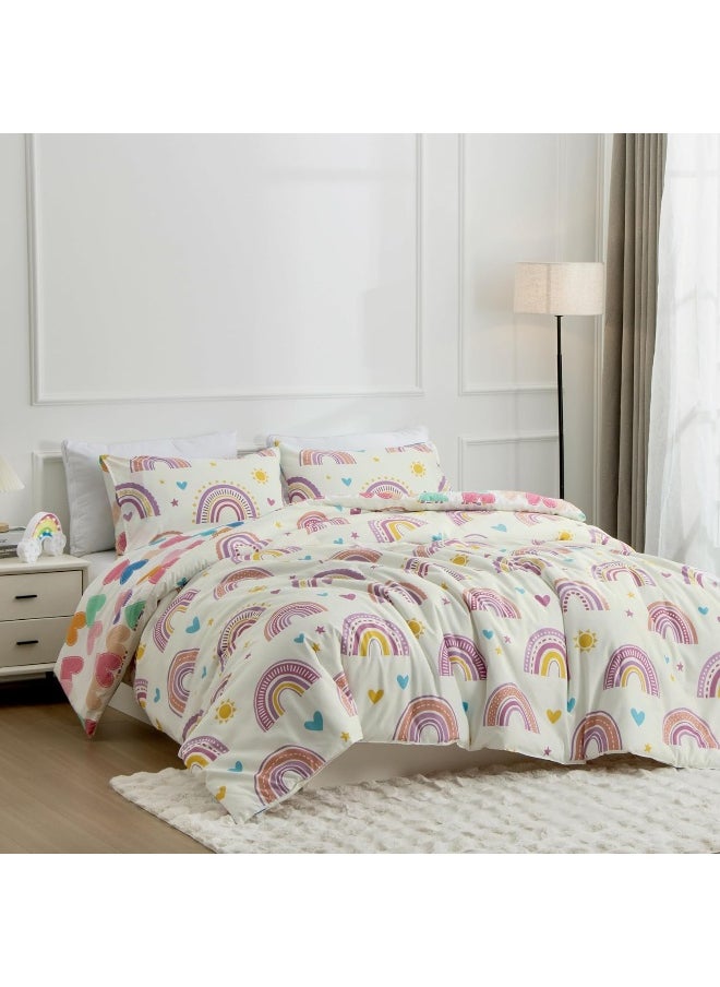 Generic Btargot Lightweight Soft 3 Piece Rainbow Comforter Set with 2 Pillow Covers, Cartoon Love Hearts Suns and Stars Bedding Set for Girls Boys Kids, Twin Purple  - Image 3