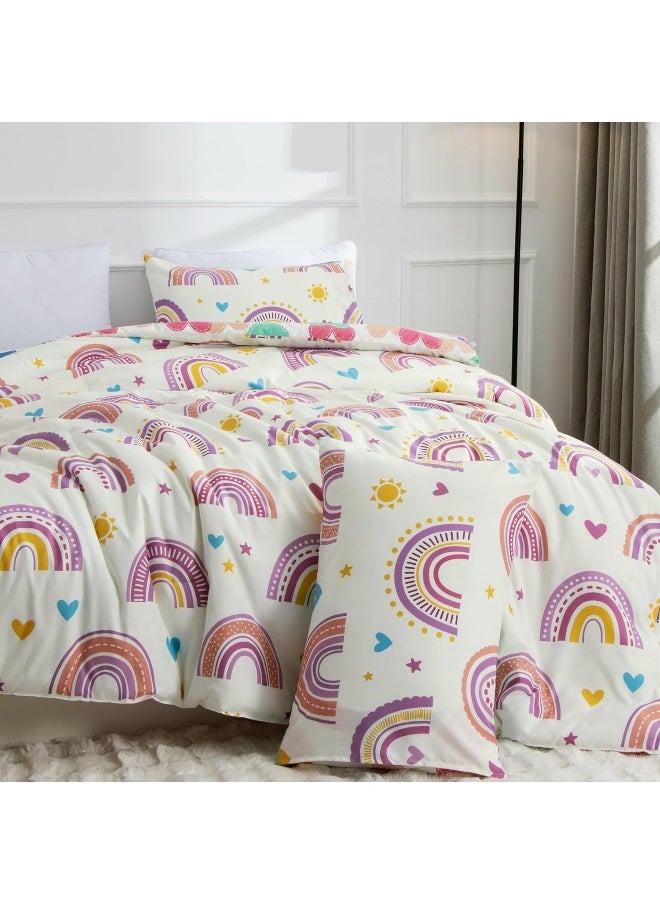 Generic Btargot Lightweight Soft 3 Piece Rainbow Comforter Set with 2 Pillow Covers, Cartoon Love Hearts Suns and Stars Bedding Set for Girls Boys Kids, Twin Purple  - Image 5