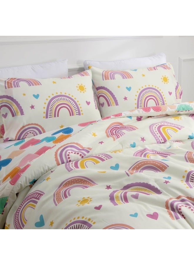 Generic Btargot Lightweight Soft 3 Piece Rainbow Comforter Set with 2 Pillow Covers, Cartoon Love Hearts Suns and Stars Bedding Set for Girls Boys Kids, Twin Purple  - Image 4