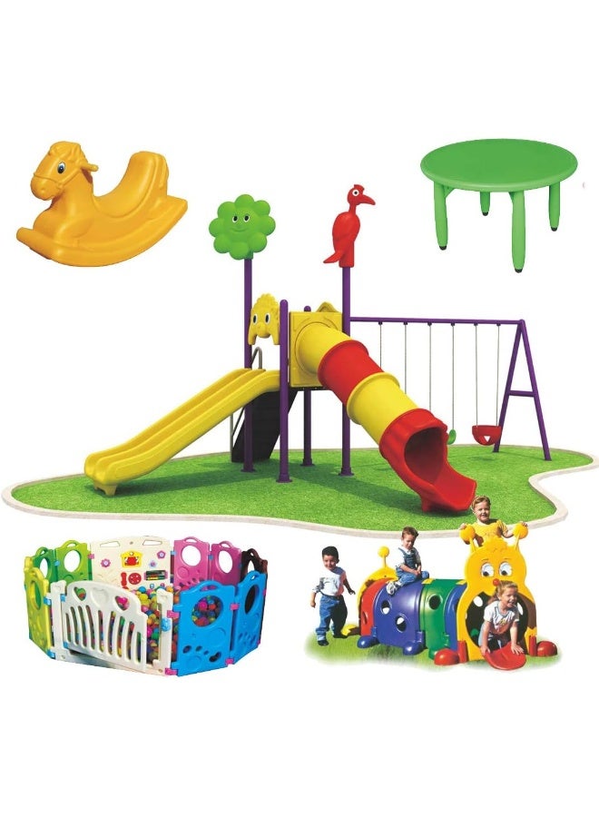 Rainbow Toys Outdoor Play Sets & Playground Equipment Games All In One Slide for kids and Swings for kids toys - Image 1