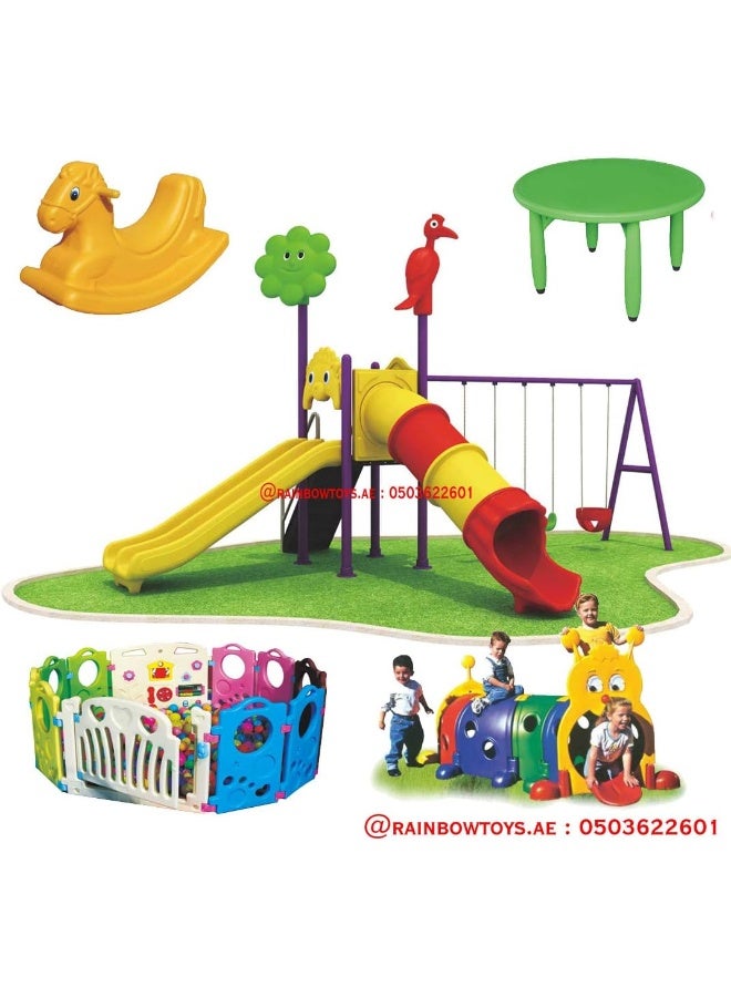 Rainbow Toys Outdoor Play Sets & Playground Equipment Games All In One Slide for kids and Swings for kids toys - Image 2