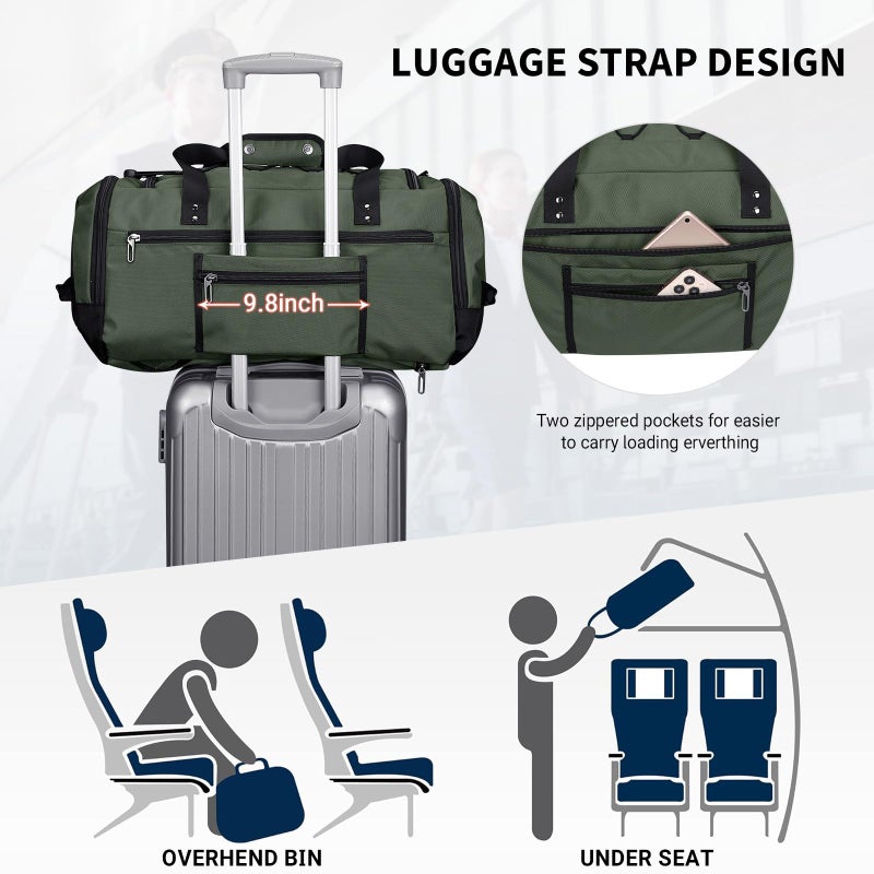 WITZMAN Travel Duffel Bags for Men Large Carry On Weekender Overnight Bag 3 in 1 Backpack with Shoe Compartment (B693 Army Greenï¼‰ - Image 5