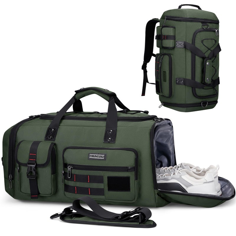 WITZMAN Travel Duffel Bags for Men Large Carry On Weekender Overnight Bag 3 in 1 Backpack with Shoe Compartment (B693 Army Greenï¼‰ - Image 1