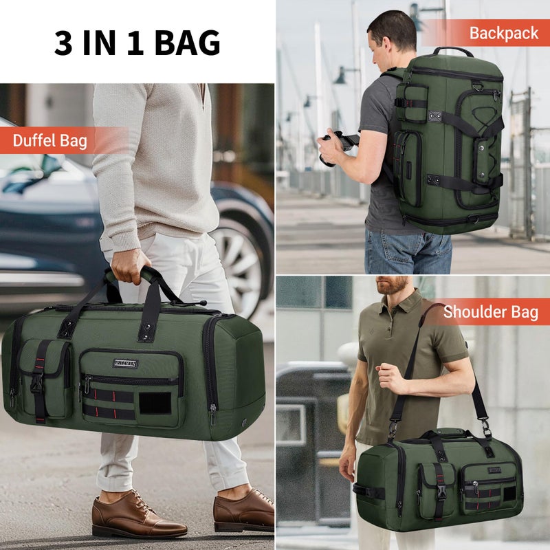 WITZMAN Travel Duffel Bags for Men Large Carry On Weekender Overnight Bag 3 in 1 Backpack with Shoe Compartment (B693 Army Greenï¼‰ - Image 2