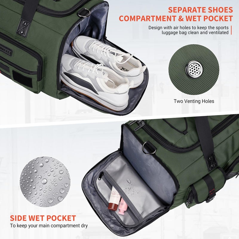 WITZMAN Travel Duffel Bags for Men Large Carry On Weekender Overnight Bag 3 in 1 Backpack with Shoe Compartment (B693 Army Greenï¼‰ - Image 4