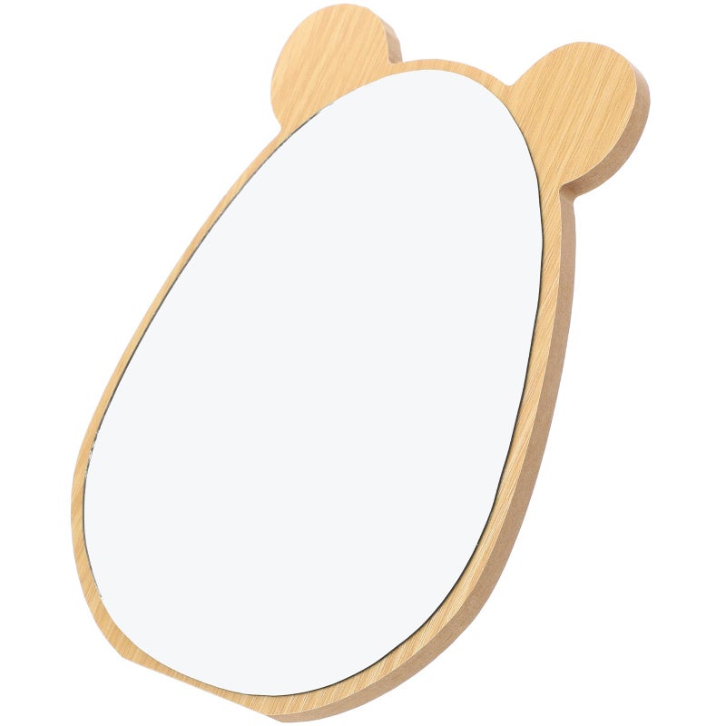 Wooden Tabletop Makeup Mirror with Bear Design Small Desk Cosmetic Mirror for Dorm Room - Image 2