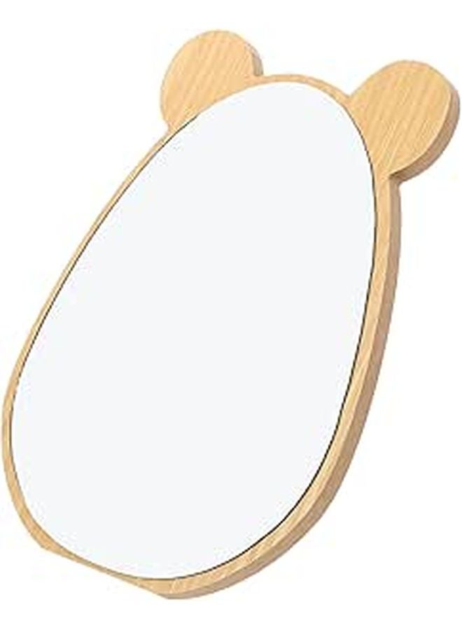 Wooden Tabletop Makeup Mirror with Bear Design Small Desk Cosmetic Mirror for Dorm Room - Image 1