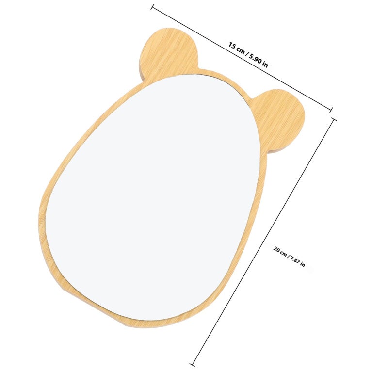 Wooden Tabletop Makeup Mirror with Bear Design Small Desk Cosmetic Mirror for Dorm Room - Image 3
