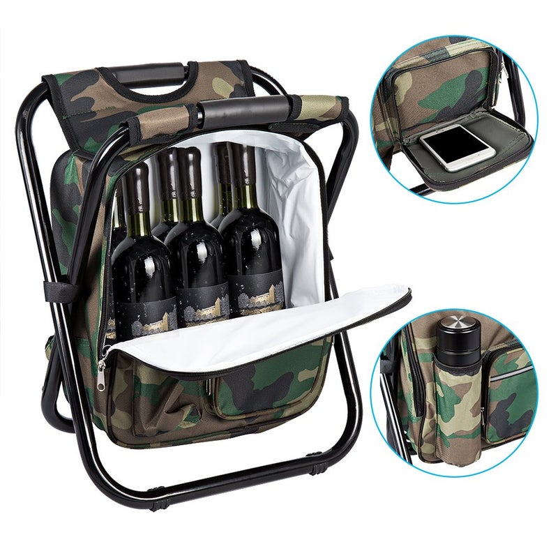 FCFKUK Bright starl Multifunction Folding Cooler and Stool Backpack, Hiking Camouflage Seat Table Bag Camping Gear for Outdoor Indoor Fishing Travel Beach - Image 3