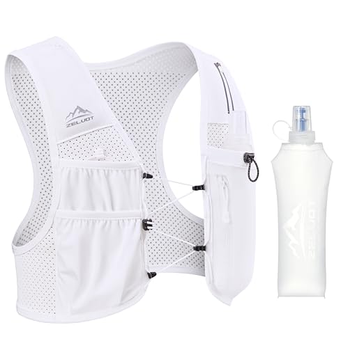 Zelvot Running Vest for Women Men, USA Original Patent, Adjustable Chest Straps Running Hydration Vest with 500ml Soft Flask, Lightweight Reflective Hydration Backpack for Marathon (White, M/L) - Image 1