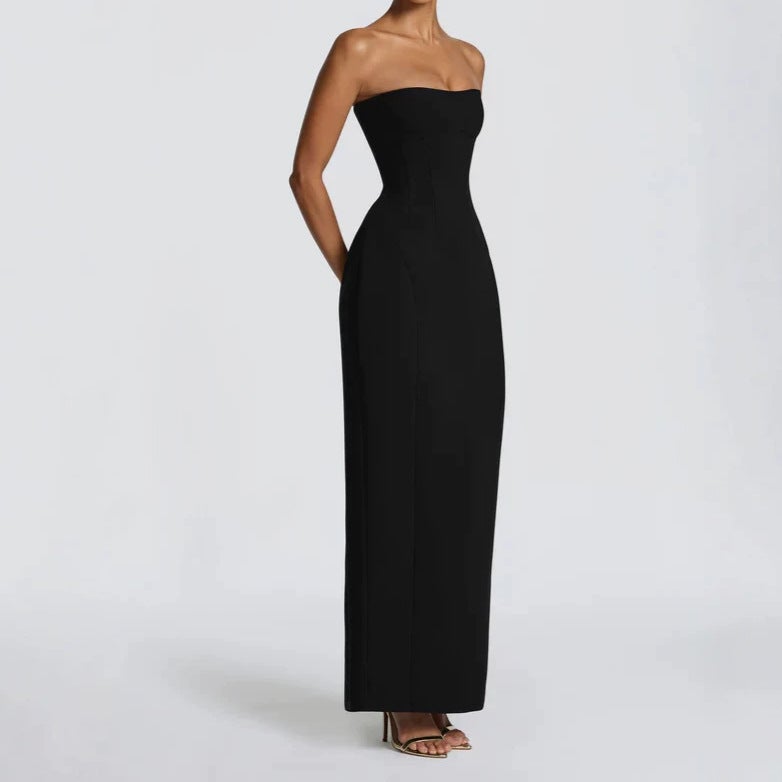 2026 Fashion Export Simple Strapless Waist-Cinching Tie-Back Slit Long Dress - Image 3