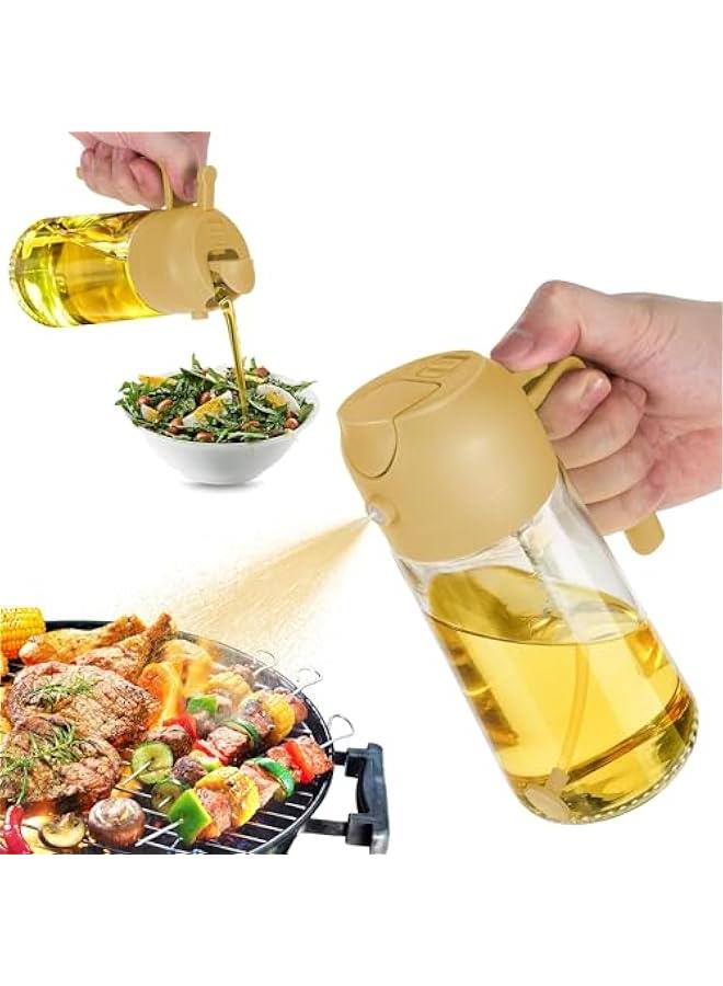 هوكور زجاجة موزع زيت للمطبخ سعة 16 اونصة من توريسيك - موزع زيت زيتون 2 في 1 وبخاخ زيت زيتون - زجاجة زيت 470 مل - بخاخ زيت للطبخ والمطبخ والسلطة والشواء ابيض (اصفر) - Image 1