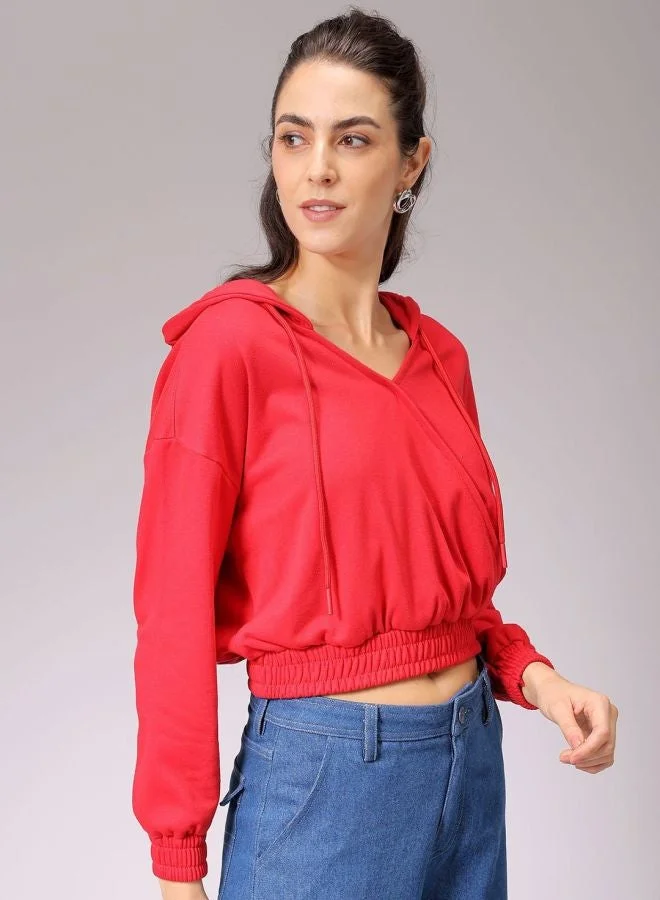 Freehand Women Regular Fit Solid Hooded Neck Long Sleeve Wrap Sweatshirts