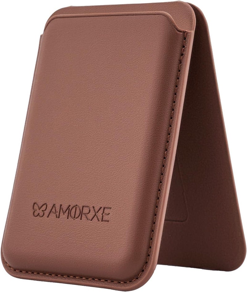 AMORXE MagSafe Wallet & Cardholder with Stand, Strong N52 Magnets, Slim Leather Design,Spring Clip Hold 1–3 Cards Securely,Compatible with iPhone 17/16/15/14/13/12 Series (Not 12/13 Mini),Green, Brown - Image 1