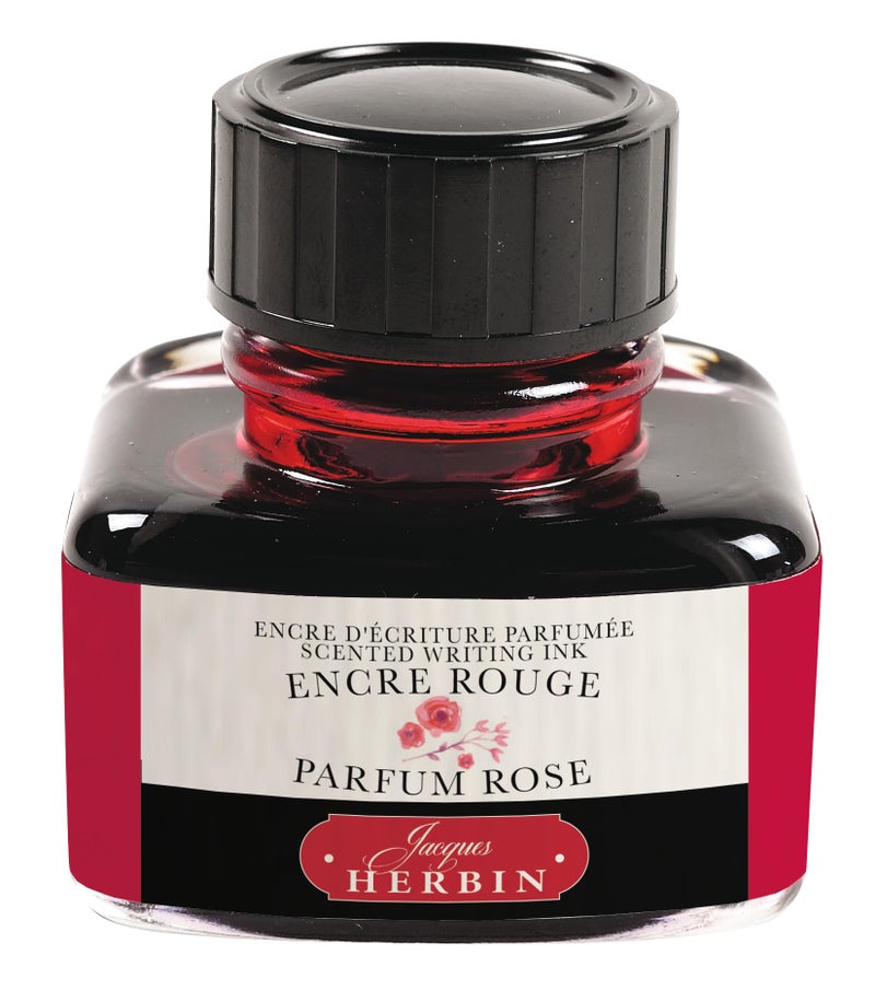 Jacques Herbin - Ref 13768T - Scented Ink for Fountain Pens and Rollerball Pens - Encre Rouge, Parfum Rose/Red Ink, Rose Scent - 30ml Bottle of Scented Ink - Image 1