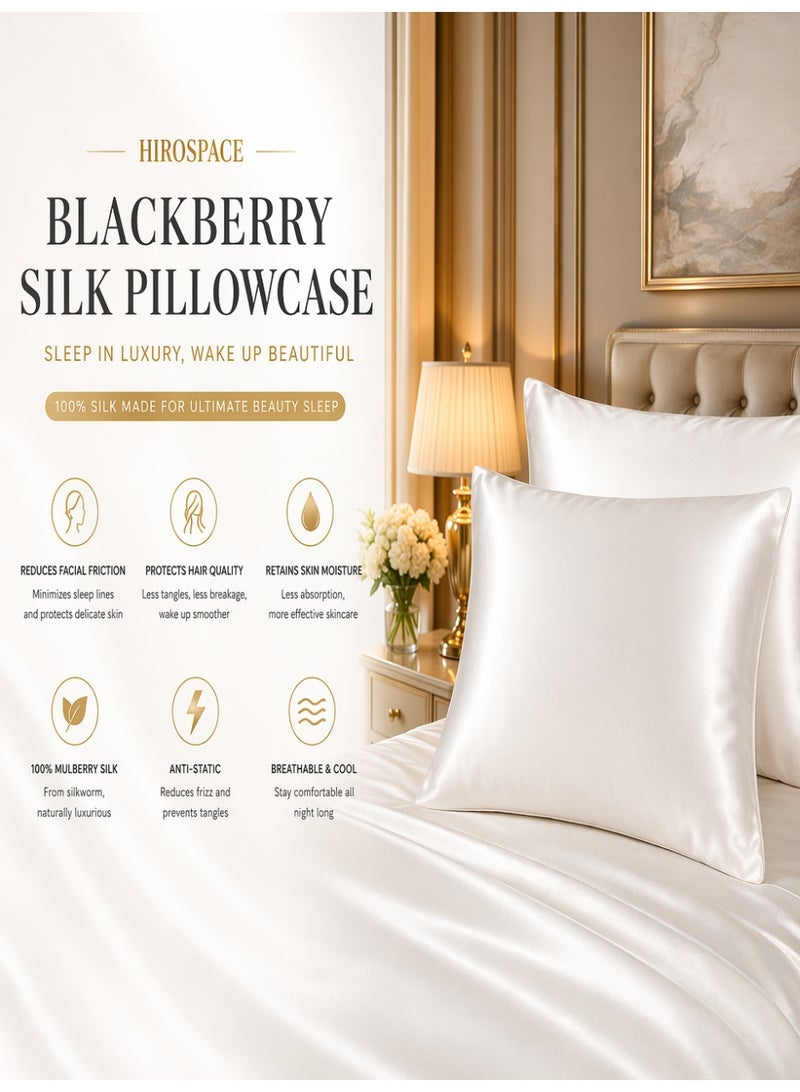 Hirospace Silk satin pillowcases, Queen size for hair and skin care - Light blue silk pillowcases, 2 sets, 76 cm x 51 cm (30 inches x 20 inches) - 2 sets of silk pillowcases set, with envelope-style closure design (2 pieces white) - Image 1