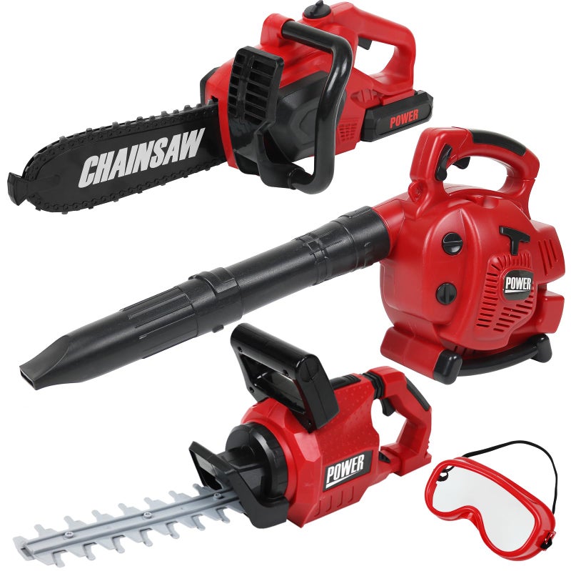 TeganPlay Power Garden Tools Set for Kids Battery Operated Toy Leaf Blower Hedge Trimmer and Chainsaw Pretend Play for Boys Girls - Image 3