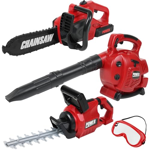 TeganPlay Power Garden Tools Set for Kids Battery Operated Toy Leaf Blower Hedge Trimmer and Chainsaw Pretend Play for Boys Girls - Image 1