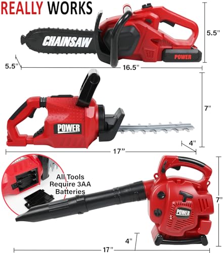 TeganPlay Power Garden Tools Set for Kids Battery Operated Toy Leaf Blower Hedge Trimmer and Chainsaw Pretend Play for Boys Girls - Image 5