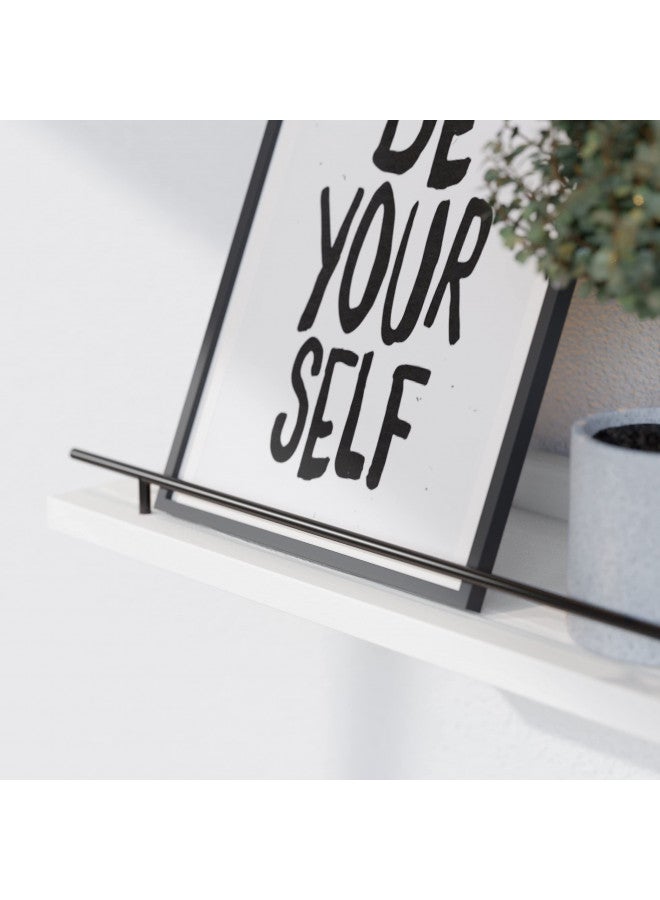 WOPITUES Floating Shelves with Black Metal Guardrail, Shelves for Wall Decor Set of 3, Wall Shelves for Bedroom, Bathroom, Kitchen, Living Room, Plants, Picture Frames, Art- Black and White - Image 1