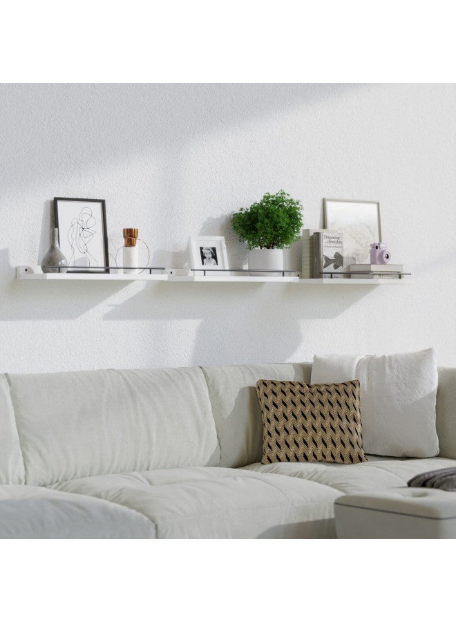 WOPITUES Floating Shelves with Black Metal Guardrail, Shelves for Wall Decor Set of 3, Wall Shelves for Bedroom, Bathroom, Kitchen, Living Room, Plants, Picture Frames, Art- Black and White - Image 4