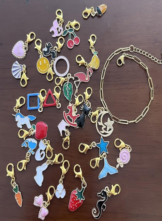 AMOBESTER Clip on Charms Mix Animal Flower Fruit Cute Plated Clip on Charms with with Paperclip Link Chain DIY Bracelet Kit for Women - Image 2