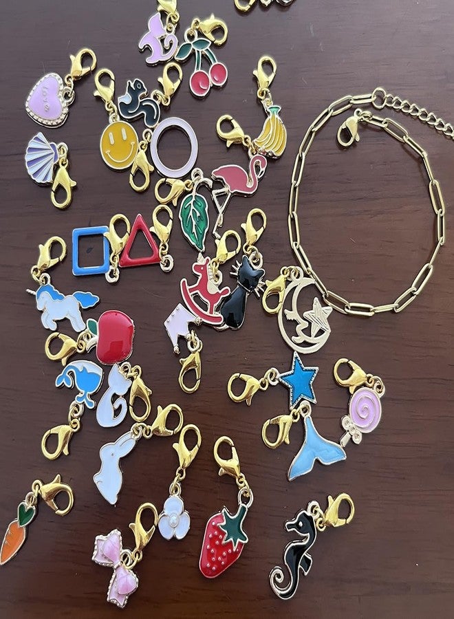 AMOBESTER Clip on Charms Mix Animal Flower Fruit Cute Plated Clip on Charms with with Paperclip Link Chain DIY Bracelet Kit for Women - Image 4