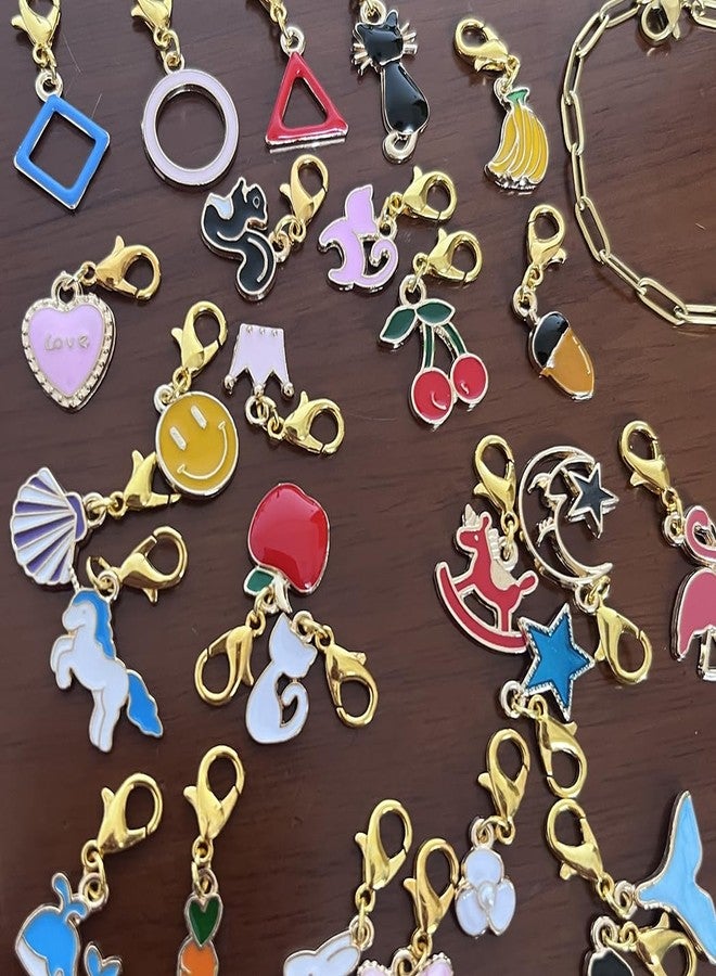 AMOBESTER Clip on Charms Mix Animal Flower Fruit Cute Plated Clip on Charms with with Paperclip Link Chain DIY Bracelet Kit for Women - Image 5