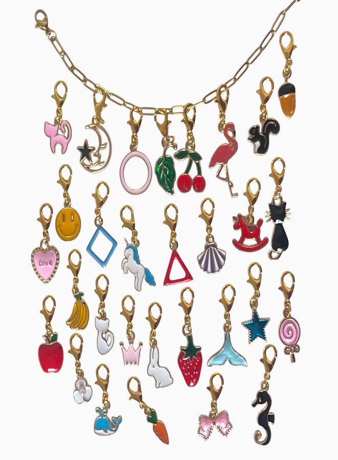 AMOBESTER Clip on Charms Mix Animal Flower Fruit Cute Plated Clip on Charms with with Paperclip Link Chain DIY Bracelet Kit for Women - Image 1
