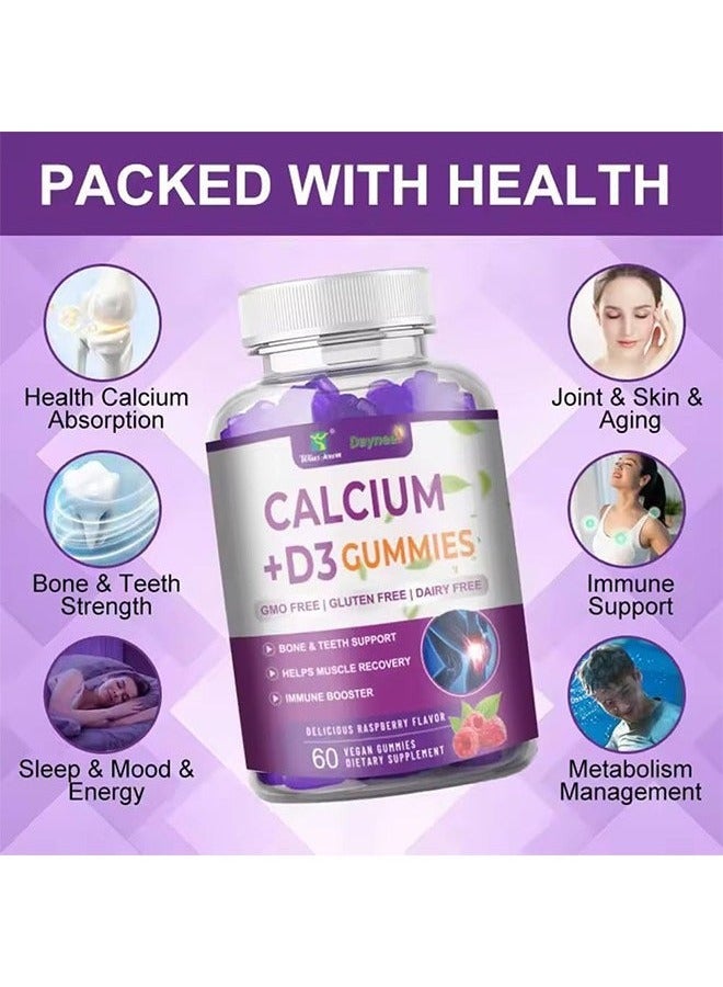 ديني علكات الكالسيوم + فيتامين د3 النباتية | مكمل نباتي لدعم صحة العظام والمناعة | بنكهة التوت العليق، 60 علكة - Image 5