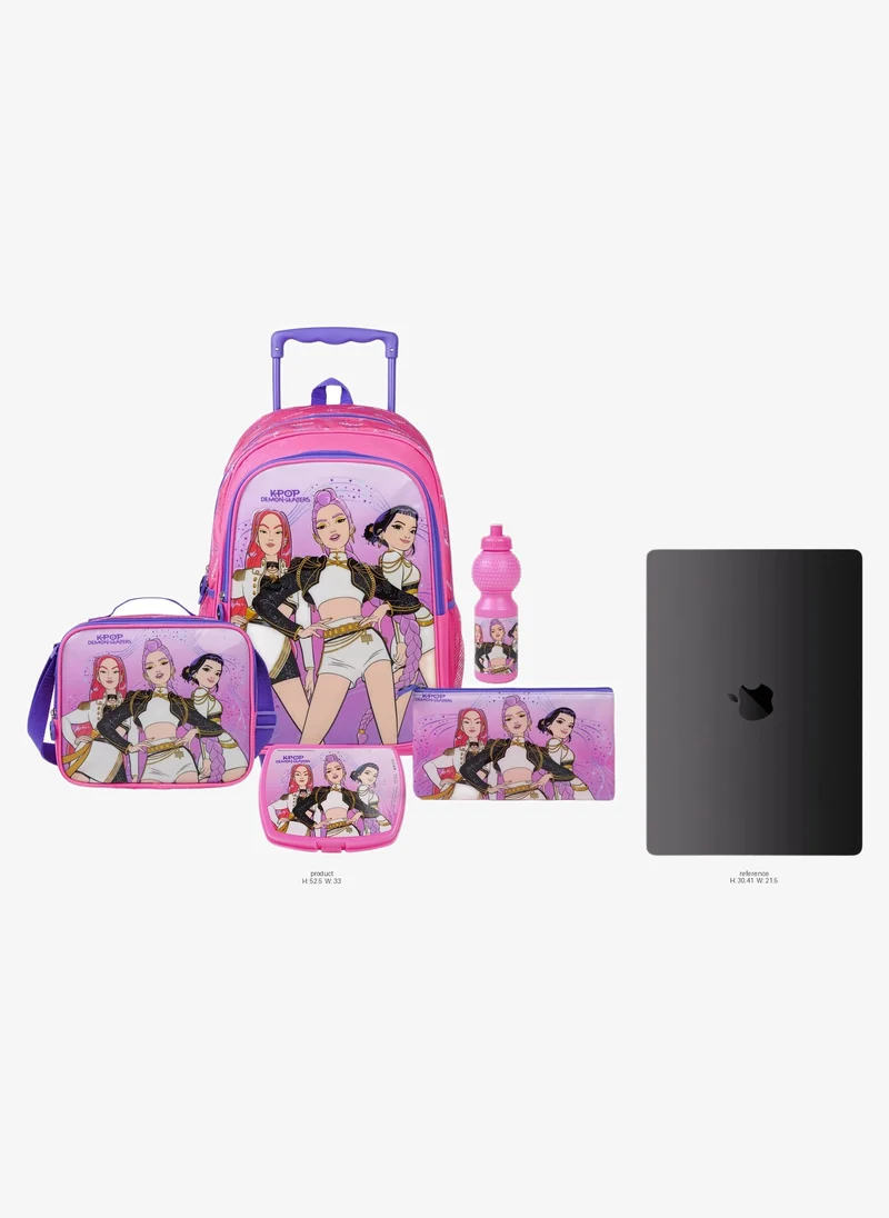 Netflix Netflix K-Pop Demon Hunters 5-in-1 Kids Trolley School Set 18" | Rolling Backpack, Lunch Bag, Lunch Box, Water Bottle & Pencil Case | Water Resistant | Girls School Bag
