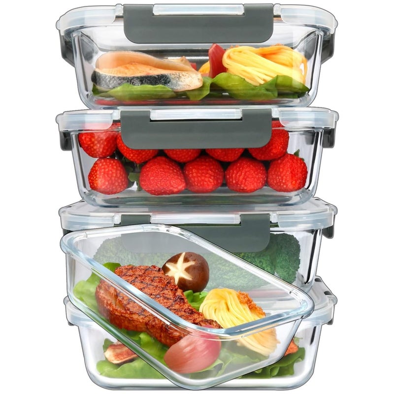 Beauenty Glass Meal Prep Containers Set  5 Pack Airtight Snap Locking Lids Microwave  Oven Safe 1040ML