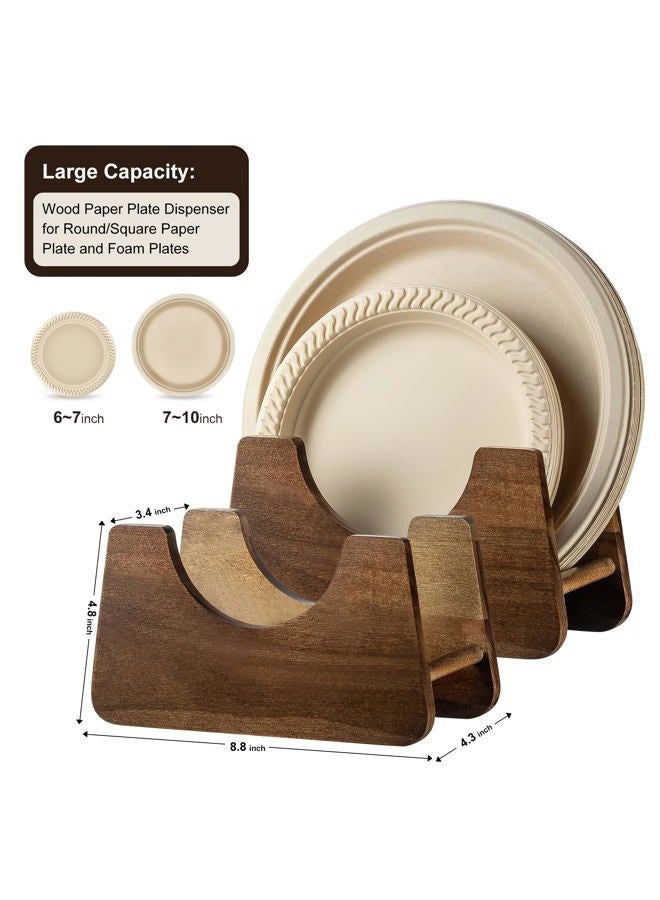 PTSTING Paper Plate Dispenser 2 PCS Acacia Wood Foam Plate Storage Organizer for 7-10 inch Disposable Plate,Paper Plate Holder for Cabinet,Countertop,RV or Outdoor - Image 4