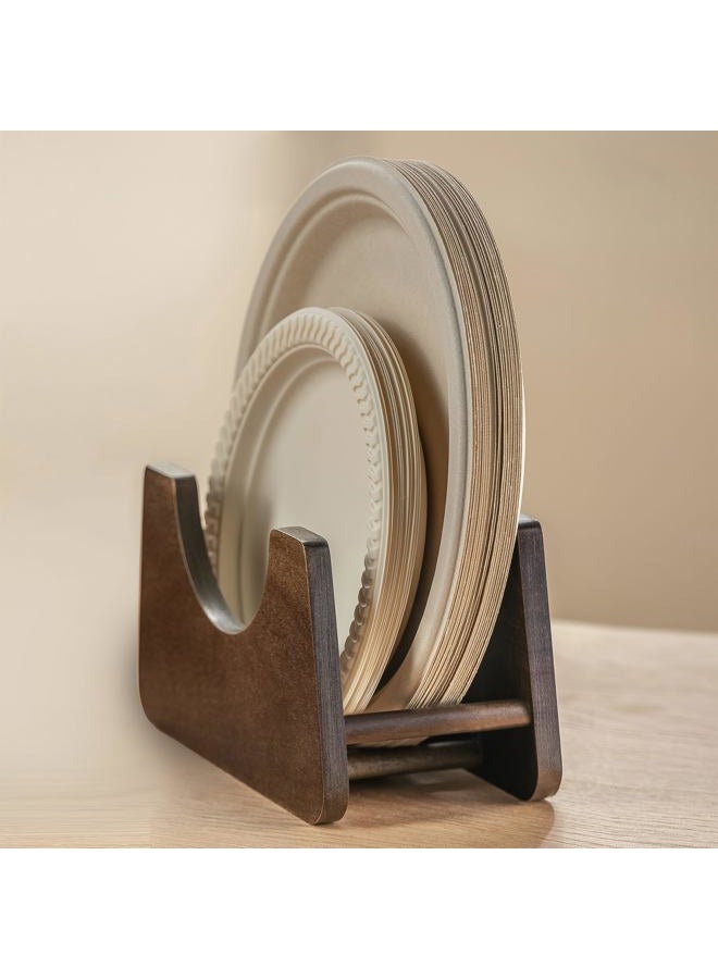 PTSTING Paper Plate Dispenser 2 PCS Acacia Wood Foam Plate Storage Organizer for 7-10 inch Disposable Plate,Paper Plate Holder for Cabinet,Countertop,RV or Outdoor - Image 3