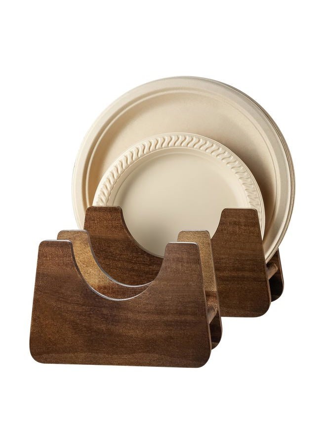 PTSTING Paper Plate Dispenser 2 PCS Acacia Wood Foam Plate Storage Organizer for 7-10 inch Disposable Plate,Paper Plate Holder for Cabinet,Countertop,RV or Outdoor - Image 1