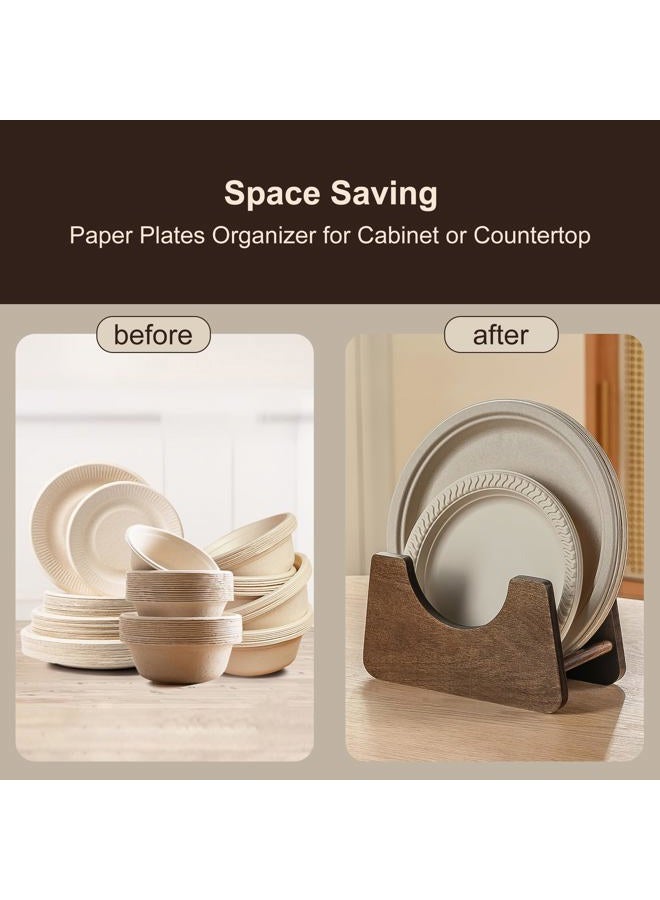 PTSTING Paper Plate Dispenser 2 PCS Acacia Wood Foam Plate Storage Organizer for 7-10 inch Disposable Plate,Paper Plate Holder for Cabinet,Countertop,RV or Outdoor - Image 5