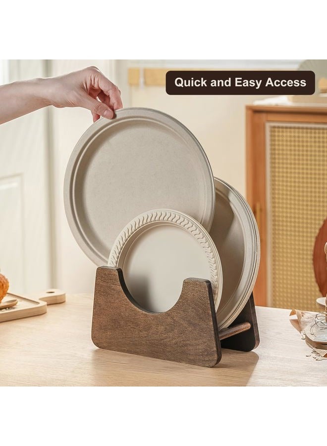 PTSTING Paper Plate Dispenser 2 PCS Acacia Wood Foam Plate Storage Organizer for 7-10 inch Disposable Plate,Paper Plate Holder for Cabinet,Countertop,RV or Outdoor - Image 2